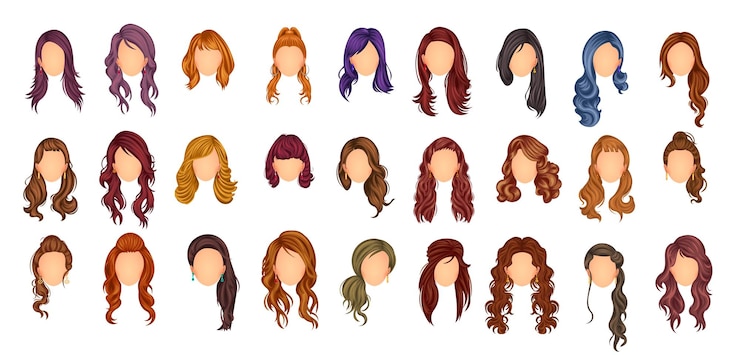 Belo conjunto de estilos de cabelo