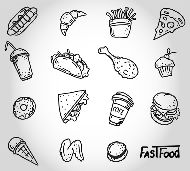 belo conjunto de imagens artesanais de fast food