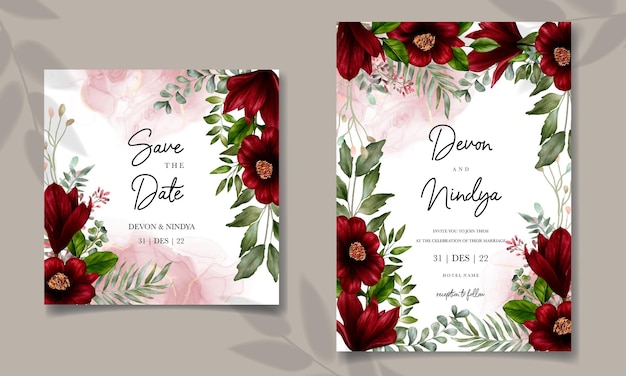 Belo design de cartão de convite de casamento floral em aquarela