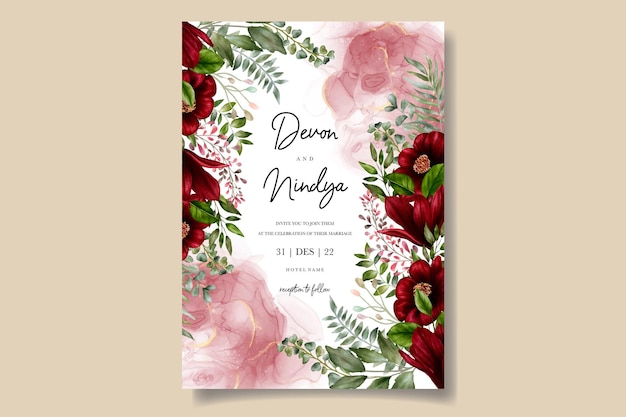 Belo design de cartão de convite de casamento floral em aquarela