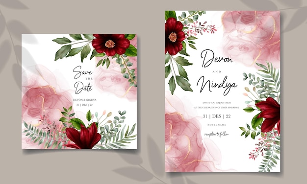 Belo design de cartão de convite de casamento floral em aquarela