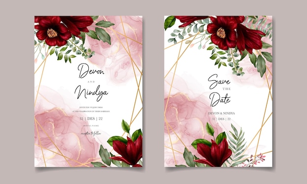 Vetor belo design de cartão de convite de casamento floral em aquarela