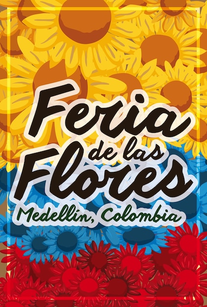 Vetor belo design floral patriótico para o festival colombiano das flores, escrito em espanhol