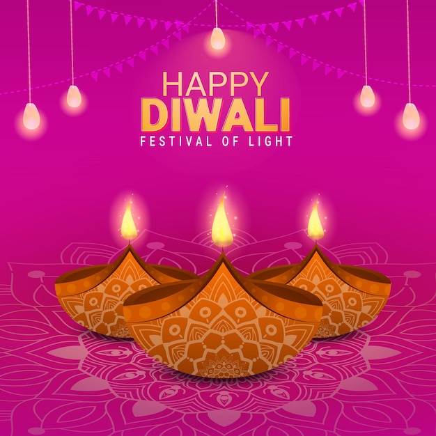 Belo e feliz diwali diya decorativo fundo de lâmpada olin templact