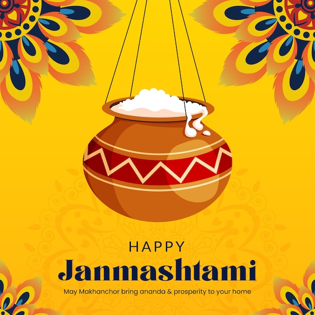 Belo e feliz modelo de design de banner do festival indiano janmashtami