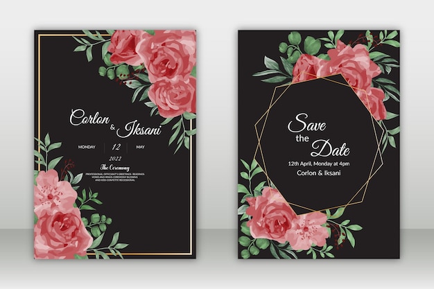 Belo fundo de convite de casamento floral aquarela desenhado à mão com modelo de texto de exemplo