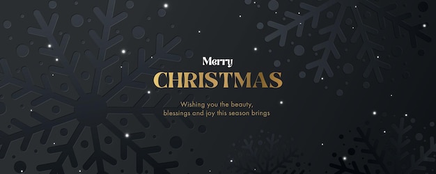 Belo fundo de Natal brilhante em cor preta noturna com flocos de neve e neve brilhante caindo modelo de design de luxo para cartão de Natal cartaz capa de férias anúncios de banner web