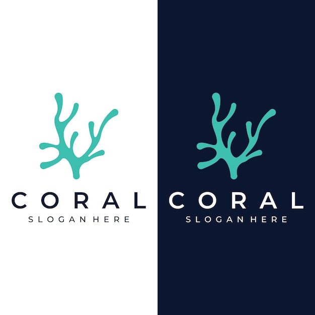 Vetor belo logotipo de recife de coral natural subaquático colorido, design criativo recifes de corais para habitat de peixes