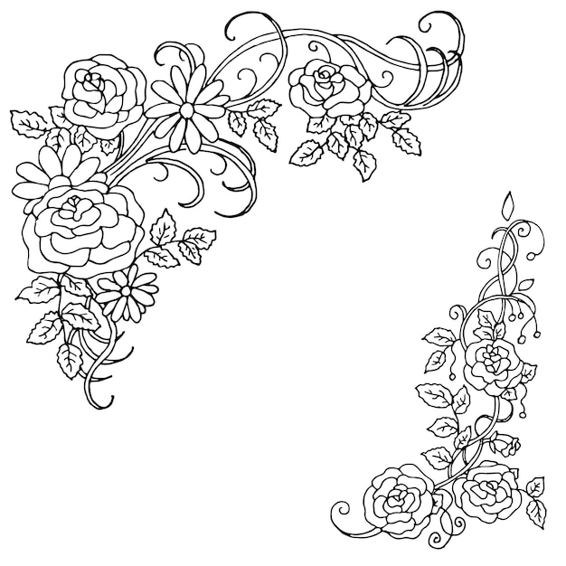 Belo padrão de verão de flores rosas em um fundo branco ilustração vetorial de livro de cores