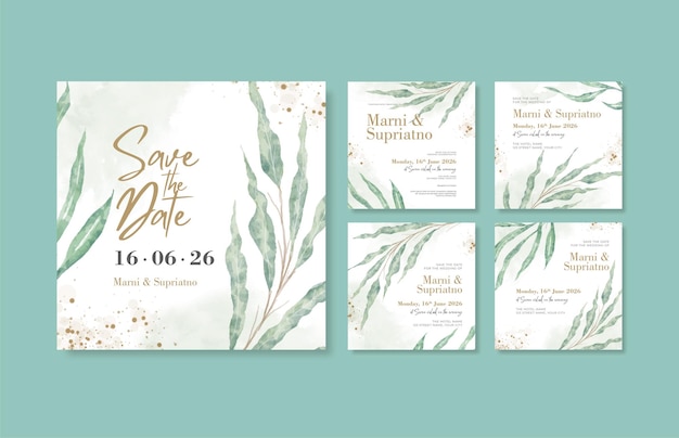 Belo post de mídia social para casamento elegante com eucalipto aquarela