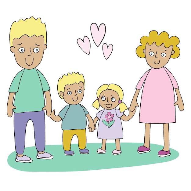 Belo retrato de desenho animado. Ilustração de família feliz