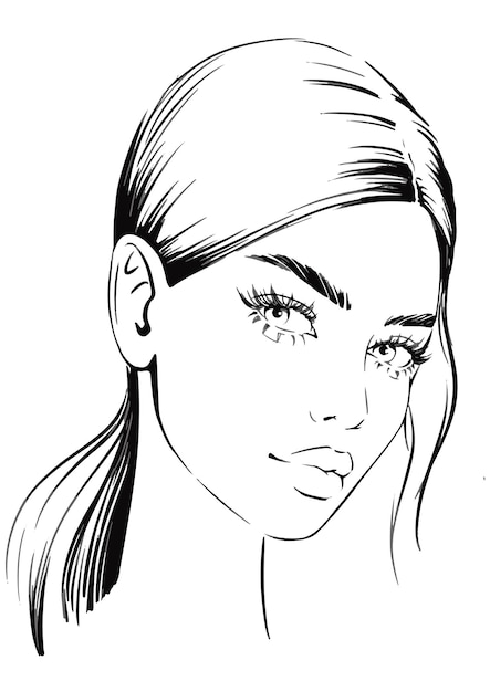 Belo rosto de modelo jovem mulher ilustração de moda