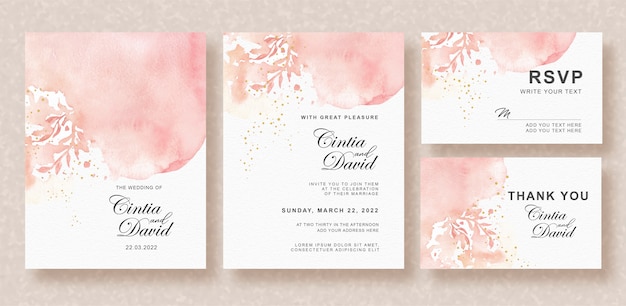 Belo splash e conjunto de convite de casamento em aquarela de forma floral