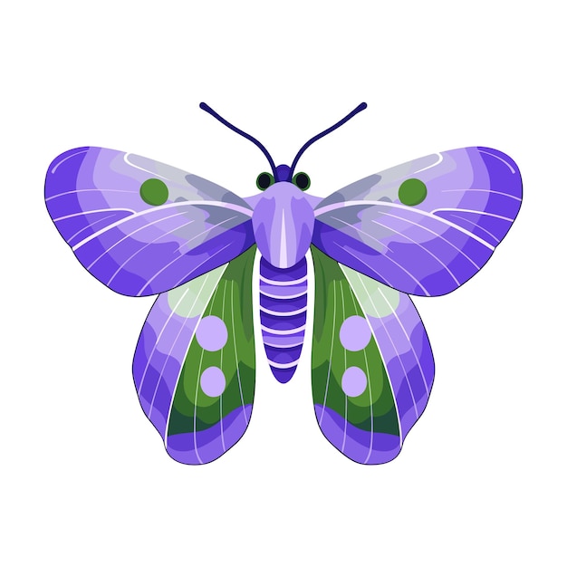 Belo vetor exótico de desenho colorido de mariposa isolado em borboleta roxa pastel branca
