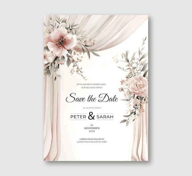 Belos desenhos à mão estilo cortina convite de casamento design floral