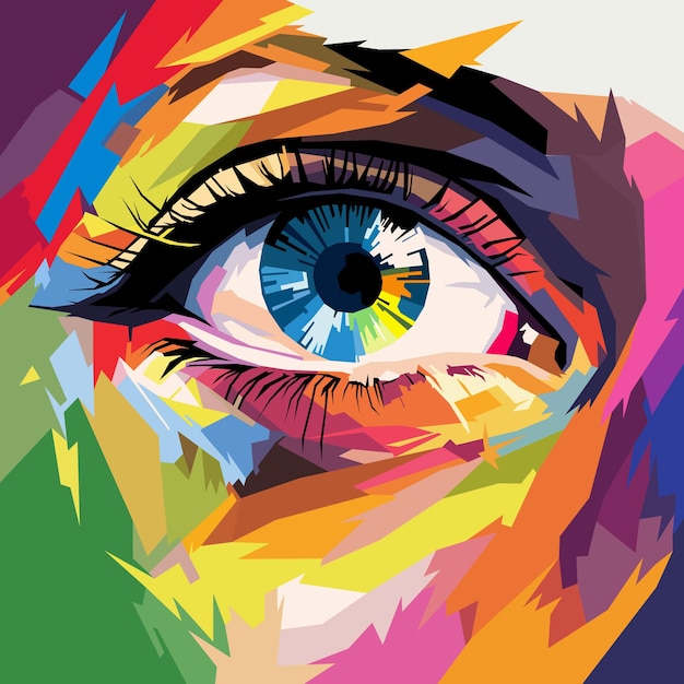 Belos olhos desenhados usando o estilo de arte WPAP, arte pop, ilustração vetorial.