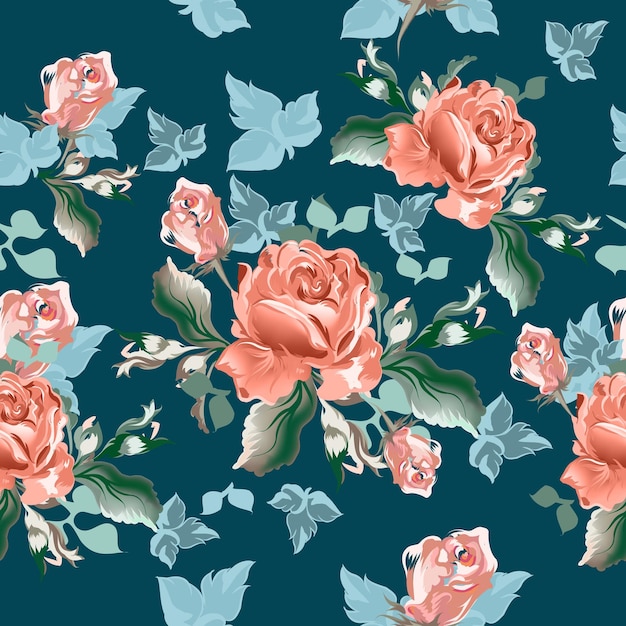 Belos padrões vetoriais florais com flores de rosa aquareladas