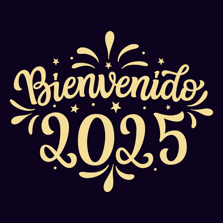 Vetor bem-vindo a 2025 em espanhol letras à mão