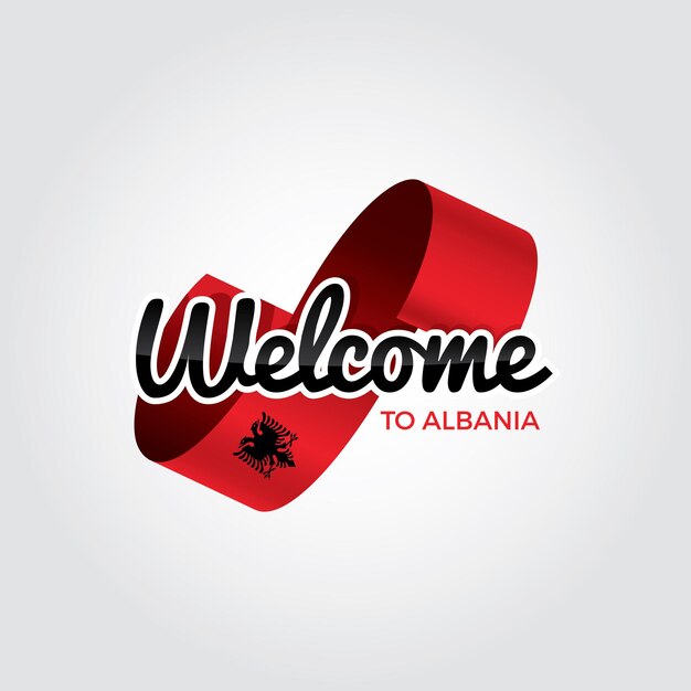 Bem-vindo à Albânia, ilustração vetorial em um fundo branco