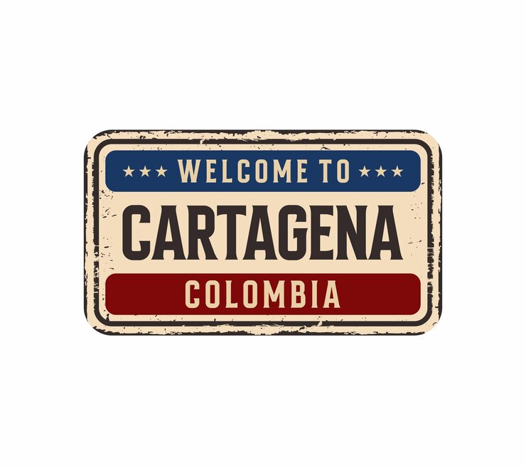 Vetor bem-vindo à placa de metal enferrujada vintage de cartagena em uma ilustração vetorial de fundo branco