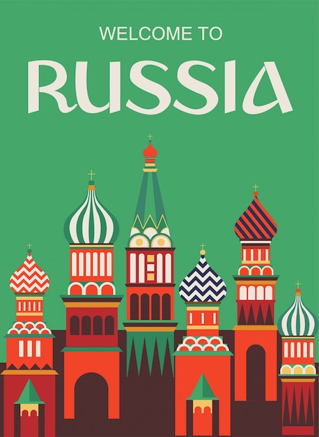 Bem-vindo à russia. arte folclórica tradicional russa. poster.