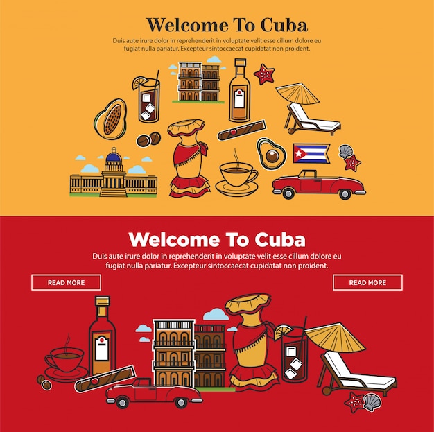 Bem-vindo ao cartaz promocional de Cuba com símbolos nacionais