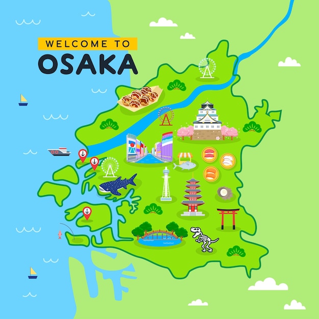 Vetor bem-vindo ao design vetorial do mapa de osaka