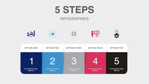 Vetor benchmarking best practices brainstorming business plan developerxa icons modelo de design de infográfico conceito criativo com 5 etapas