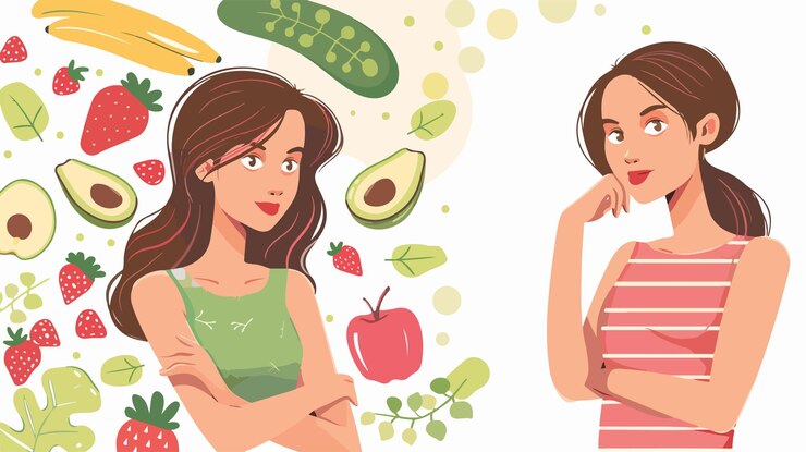 Vetor benefícios nutricionais da dieta de vegetais e frutas para um estilo de vida saudável