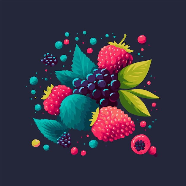 Vetor berries fruit vector estilo de cor plana cor de baga conjunto de ilustrações desenhadas à mão