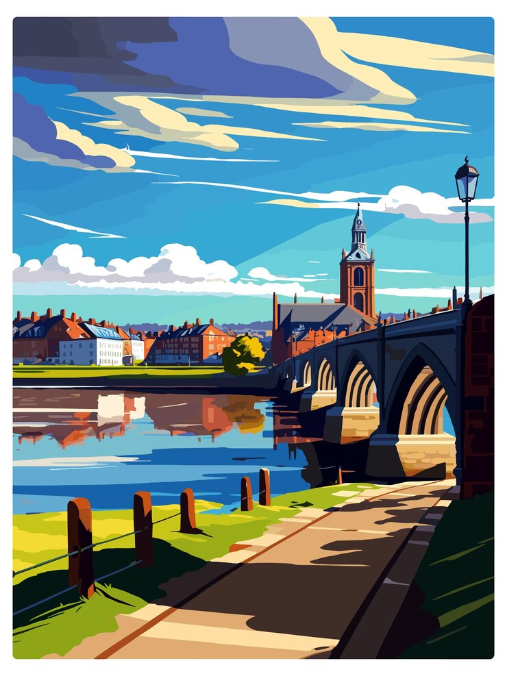 Vetor berwick upon tweed inglaterra cartaz de viagem vintage lembrança cartão postal retrato pintura ilustração