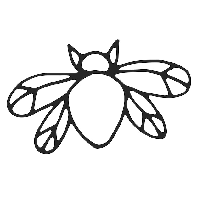 Besouro com asas linha simples desenho contorno preto vetor desenhado à mão em fundo branco isolado vista de cima