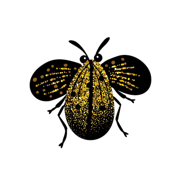 Besouro de bug de glitter preto e dourado vetor celestial fada inseto ilustração de arte dourada