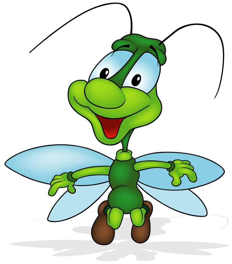Vetor besouro verde alegre com olhos azuis e pescoço comprido como ilustração dos desenhos animados