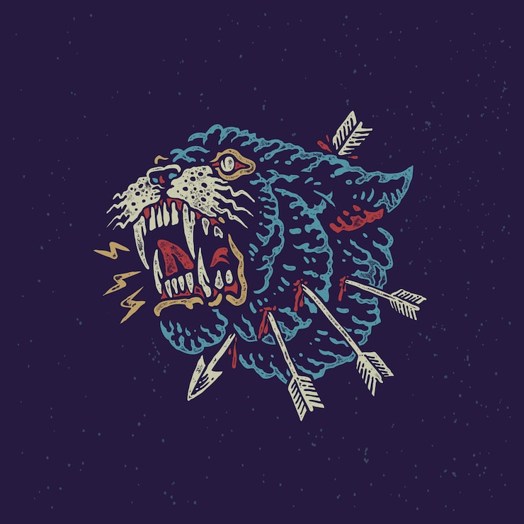 Vetor besta pantera com raiva ilustração vintage mão desenhada