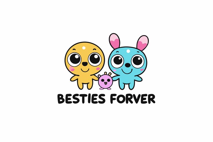 Vetor besties forever personagens de desenhos animados adoráveis ilustração vetorial clipart de desenhos