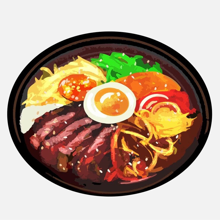 Vetor bibimbap comida coreana coreana arroz misto coreano legumes carne ovo gochujang saudável