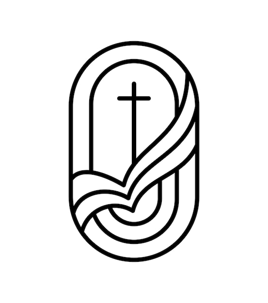 Bíblia de livro aberto da cruz da linha da religião na igreja ícone do logotipo do vetor ilustração isolado jesus cristo