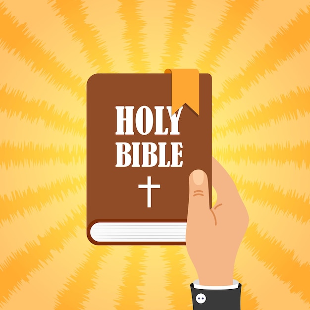 Bíblia santa segurando na mão ícone em estilo plano cristianismo livro ilustração vetorial em fundo isolado religião sinal conceito de negócio