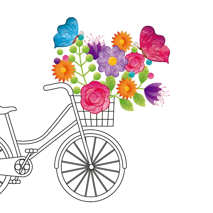 Vetor bicicleta com flores e borboletas