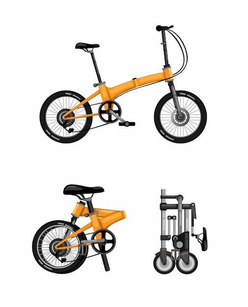 Bicicleta dobrável, ícone de símbolo de bicicleta dobrável definir desenho animado realista sobre fundo branco