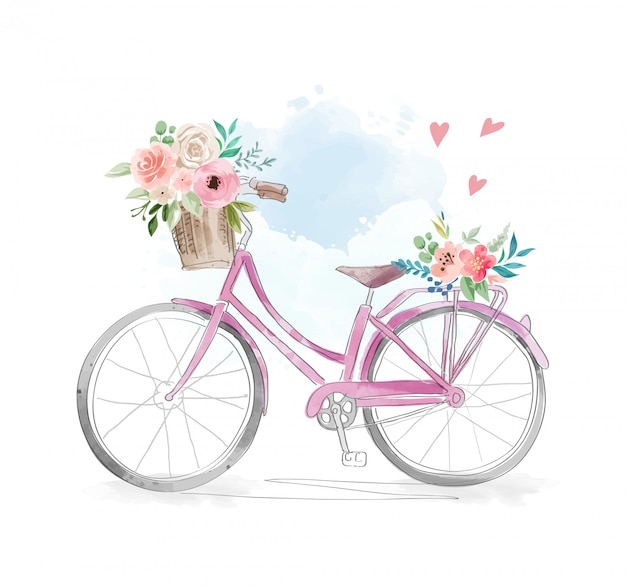 bicicleta em aquarela com flores na ilustração da cesta