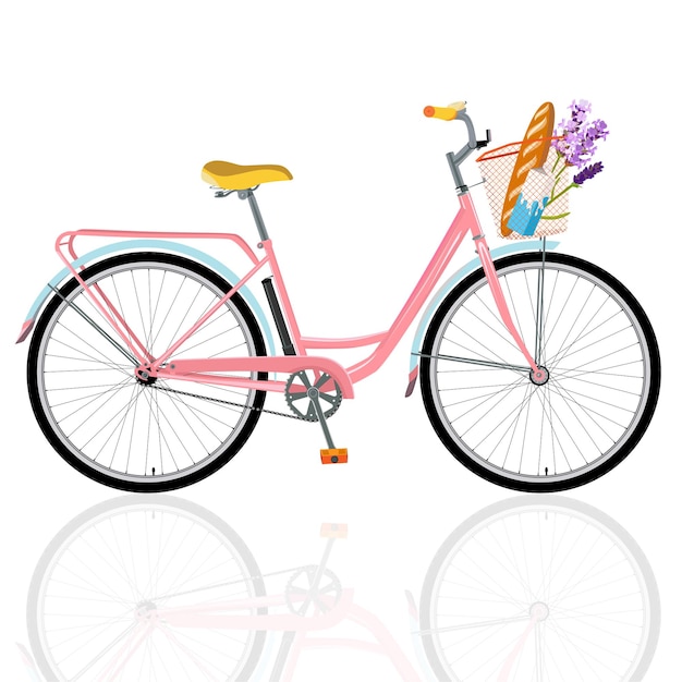Bicicleta romântica de bicicleta detalhada com bicicleta de flores para o café da manhã vetor de bicicleta para design