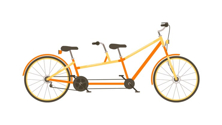 Vetor bicicleta tandem com assento duplo isolado no fundo branco