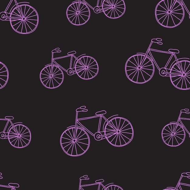 Bicicletas rosa lineares em um fundo preto. padrão de esportes.