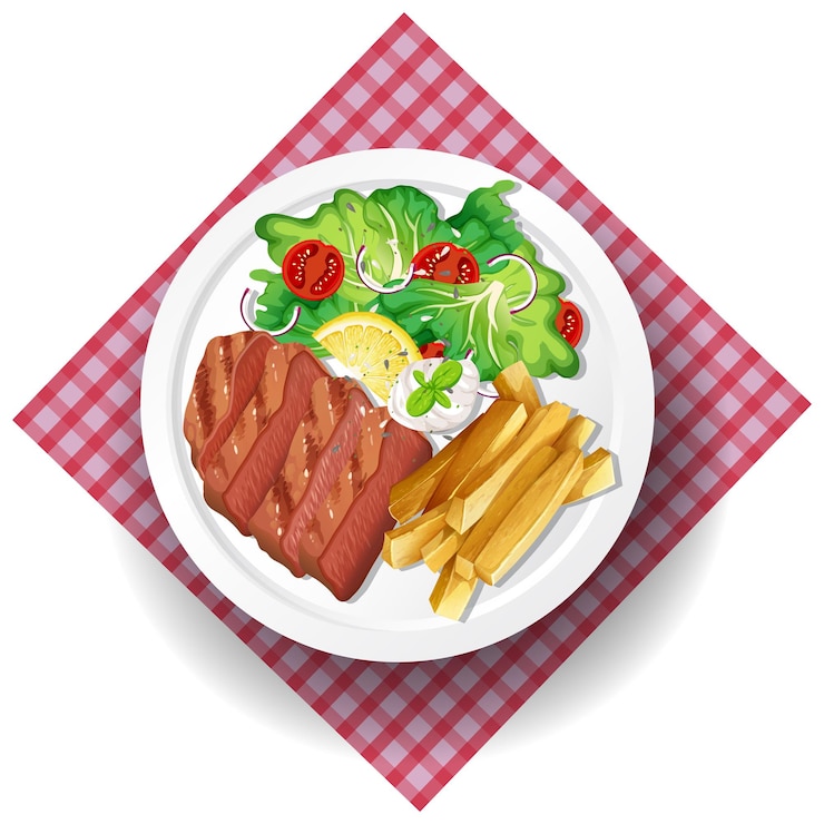 Vetor bife com frito francês e salada