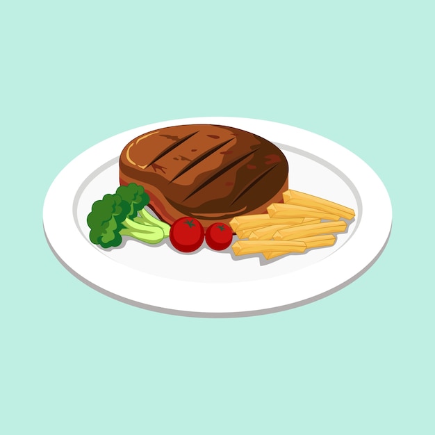 Vetor bife de carne com legumes ilustração vector clipart