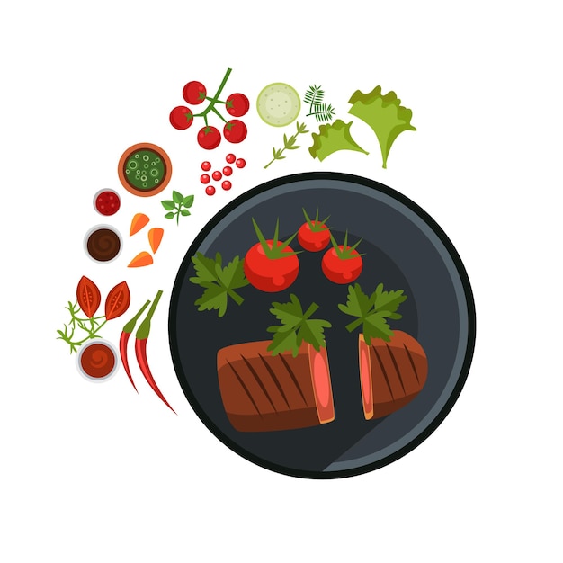 Bife médio grelhado na chapa. Ilustração vetorial plana