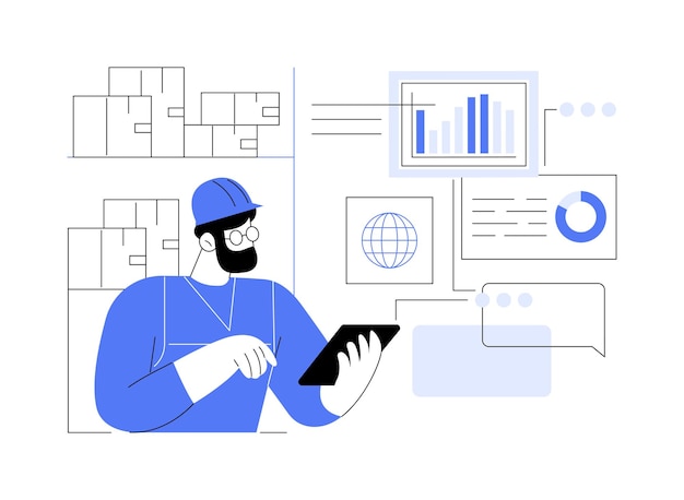 Big data em varejo conceito abstrato ilustração vetorial Trabalhador atacadista usando transferência de big data em gerenciamento de cadeia de suprimentos de varejo tecnologia de TI aprendizado de máquina metáfora abstrata