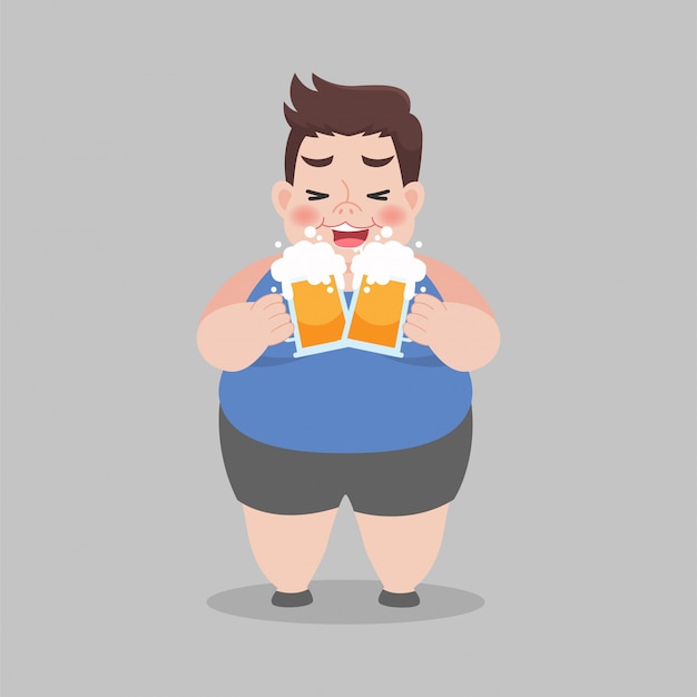 A ilustração representa um homem gordo e careca com uma caneca de cerveja.  Ideal para materiais promocionais e institucionais imagem vetorial de  Lcosmo© 72259341